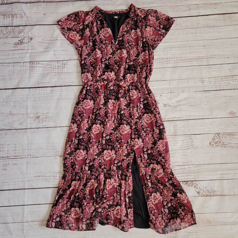 PAIGE Lyndie Floral Split Neck Midi Dress Women's Small
